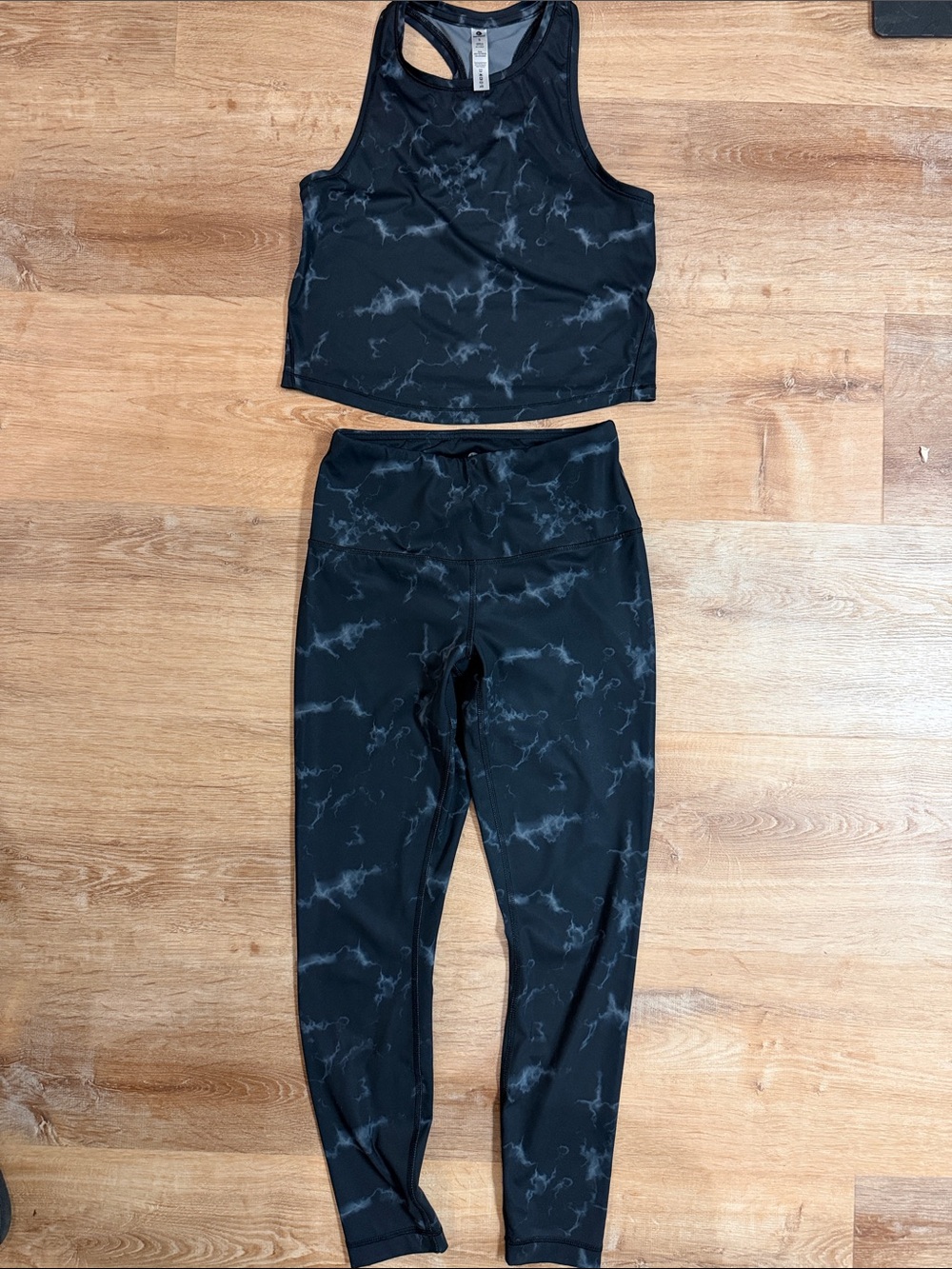 Reflex Black Marble-Print High-Waist Leggings & Racerback Crop Tank